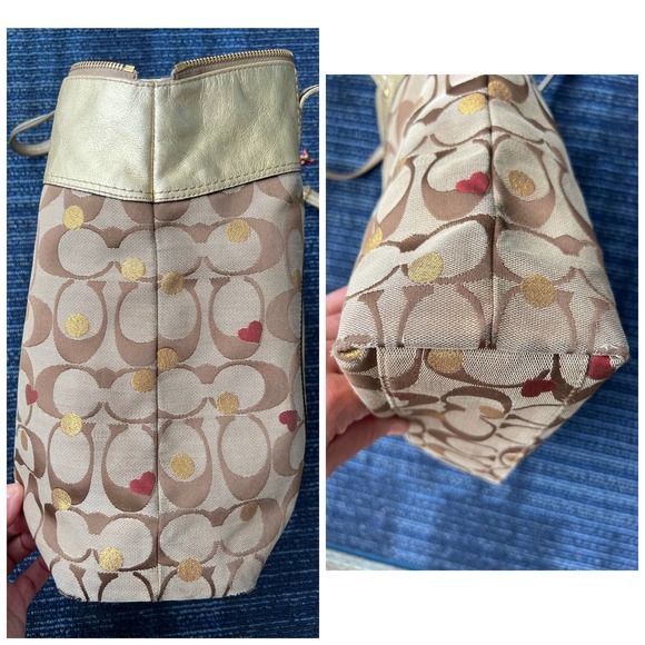 Coach "Laura Admirer" Multi Gold Jacquard Signature Hearts & Dots Tote F18870 - Picture 3 of 11